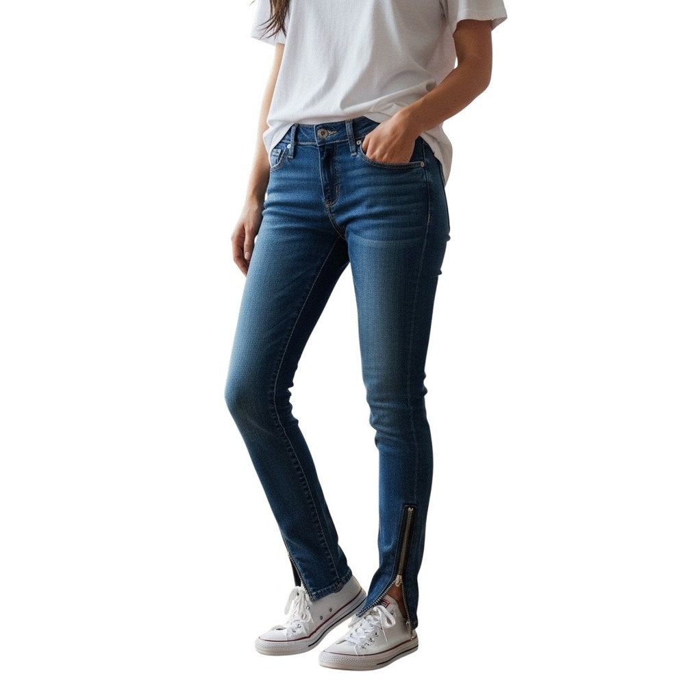 True Religion Halle Mid Rise Super Skinny‎ Jeans Zipper Ankle Blue Wash Size 24